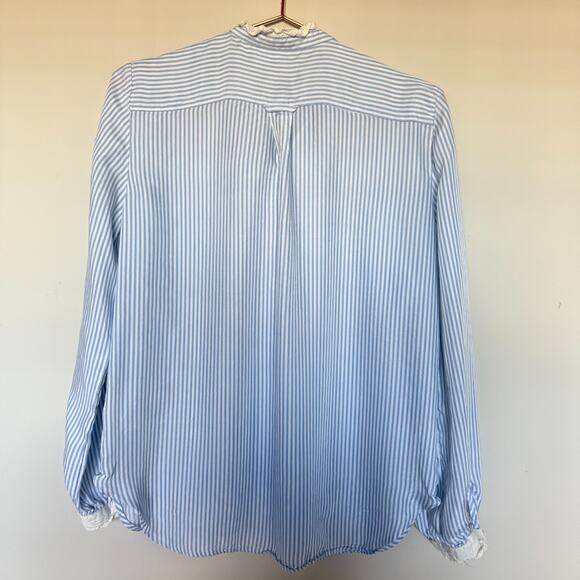 J.Crew Womens Top Medium Blue Stripes Drapey Cupro Blend Ruffle Trim Office Prep - Picture 9 of 9